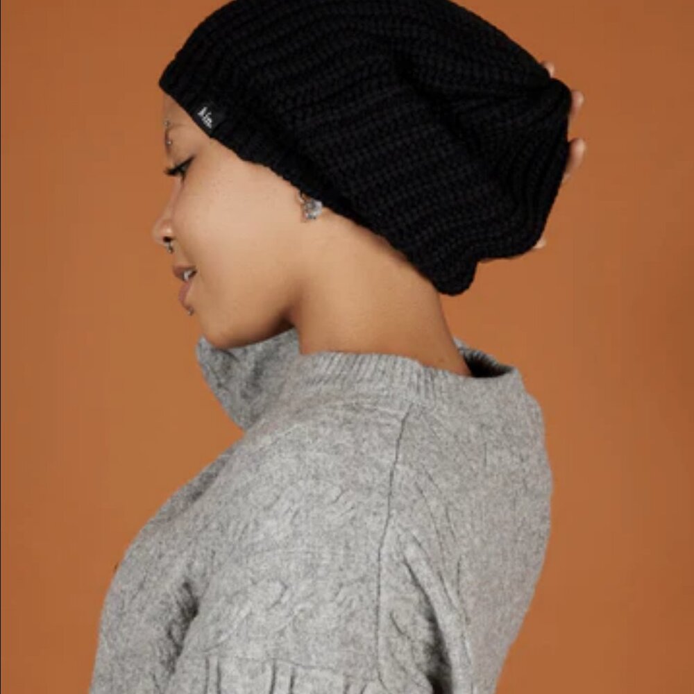KINApparel Black Slouch Satin Lined Beanie - Picture 5 of 8